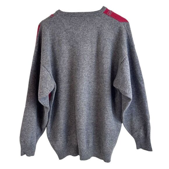 Pringle of Scotland Vintage Men's Grey and Red Wool Crewneck Sweater Size XL - Picture 2 of 10